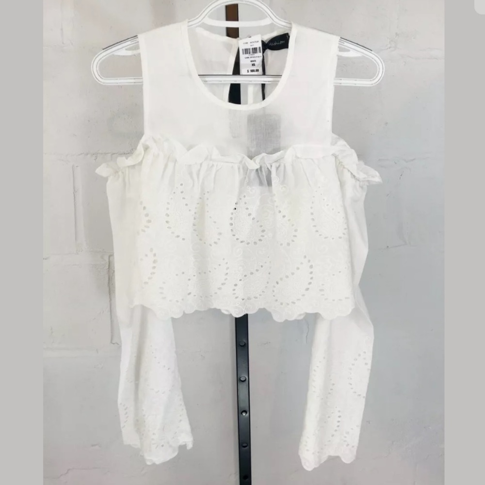 Charms Fashion Crop Cold Shoulder Eyelet Top White